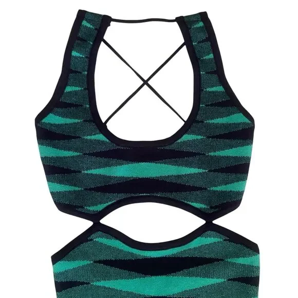 VRG GRL Dress Women's Size US 4 Bodycon Midi Open Back Stretchy Teal Green Blue - Picture 7 of 11